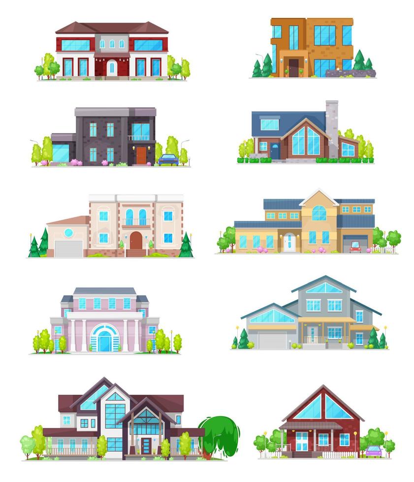 iconos de la casa de campo y la construcción de casas de bienes raíces vector
