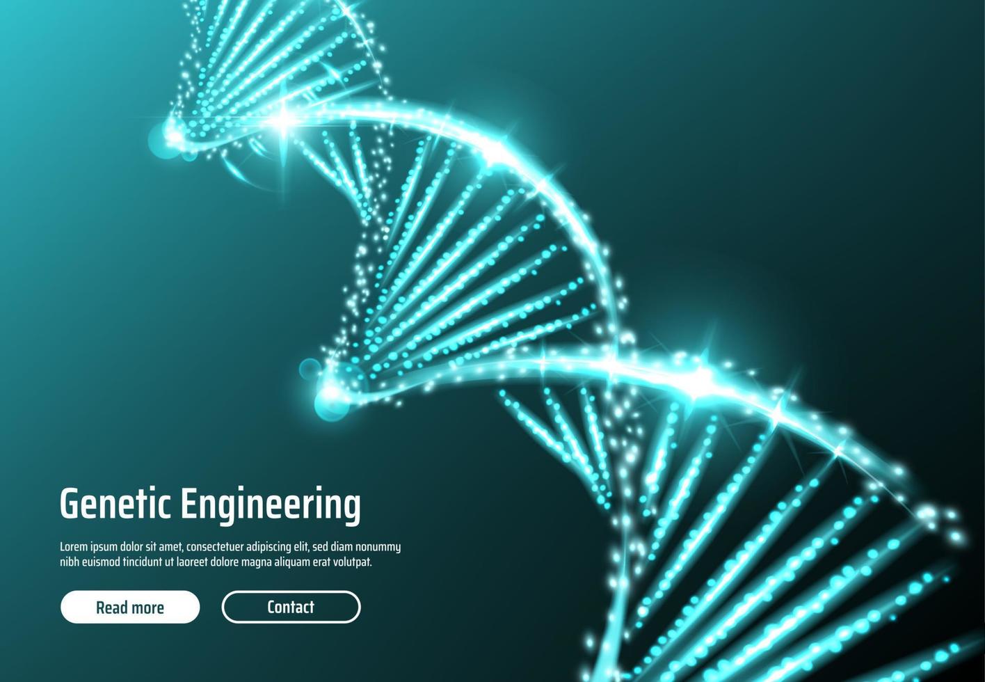 DNA molecula helix with glowing lights, particles vector