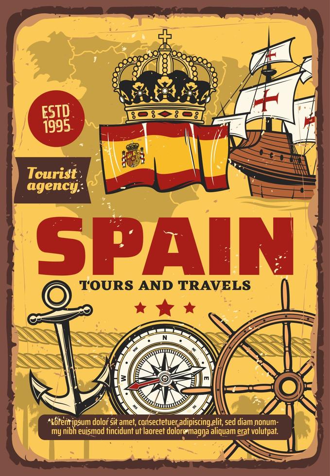 Spain travel, nautical seafaring and discovering vector