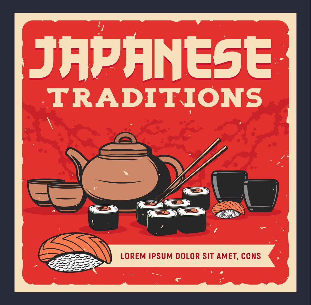 té japonés, sushi y sake vector