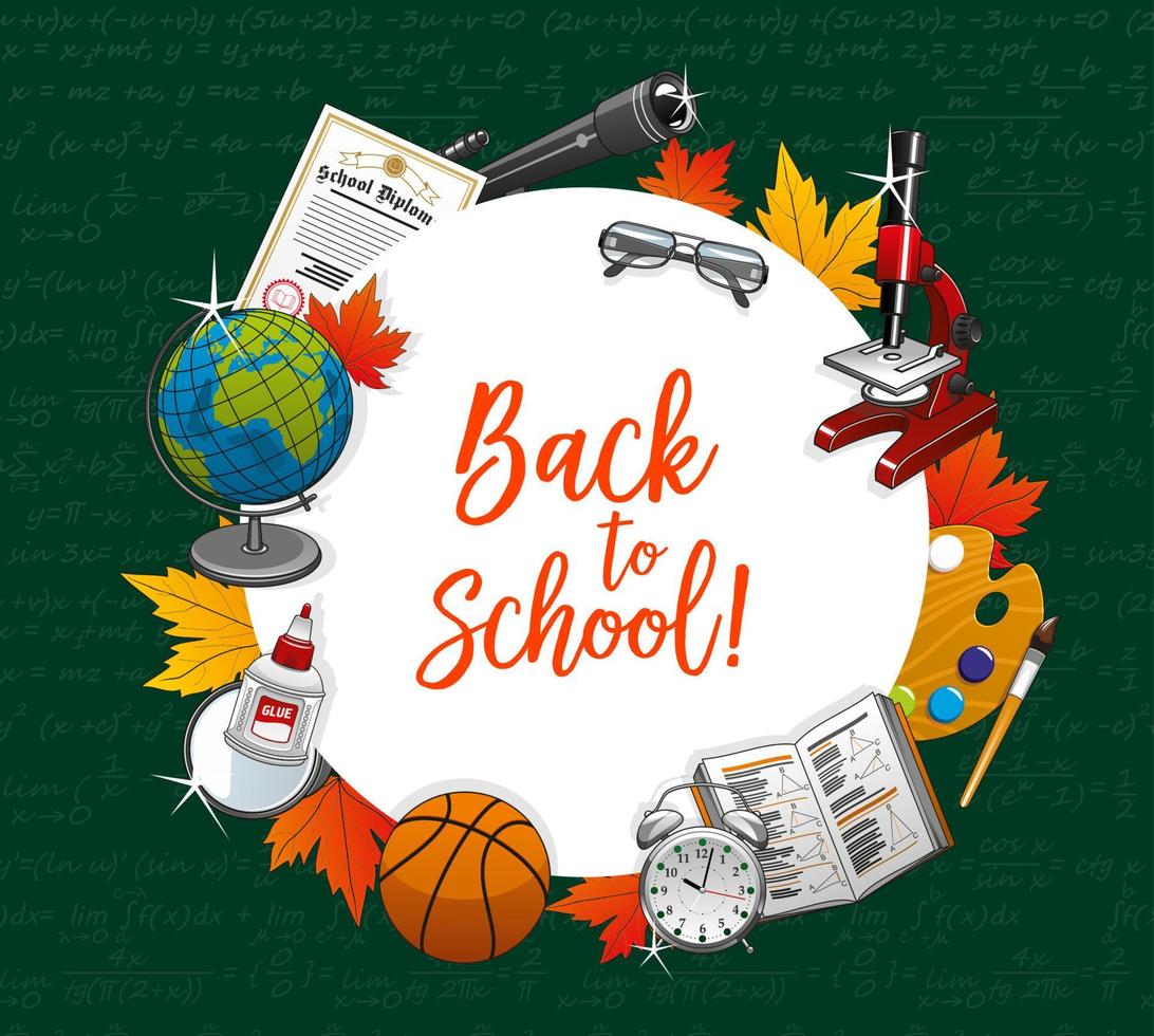 Educational supplies banner, back to school items vector