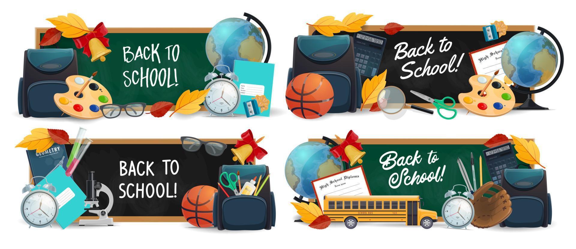 Back to school banners with education supplies vector