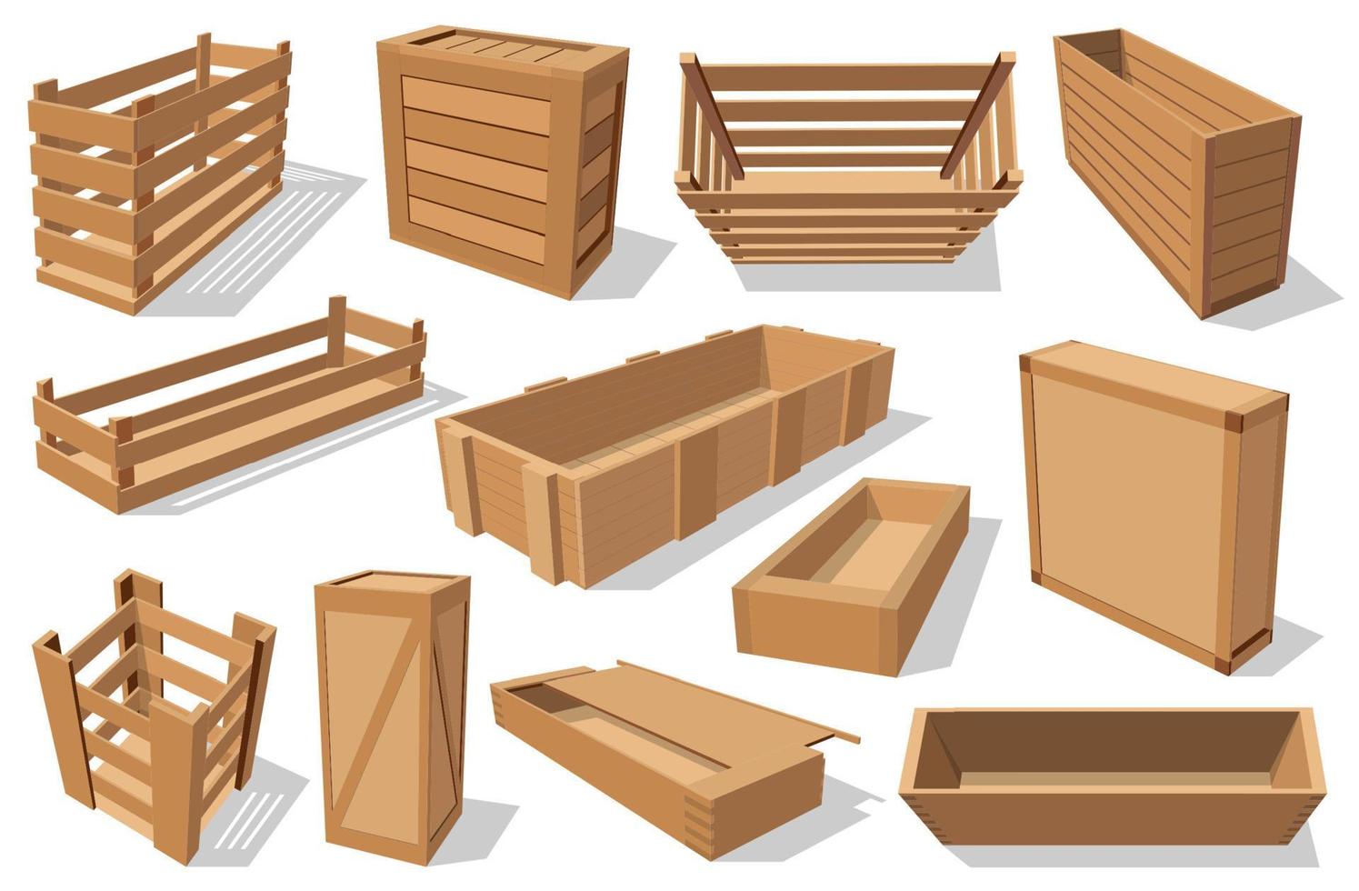 palets y cajas de madera. paquetes, cajas de madera vector