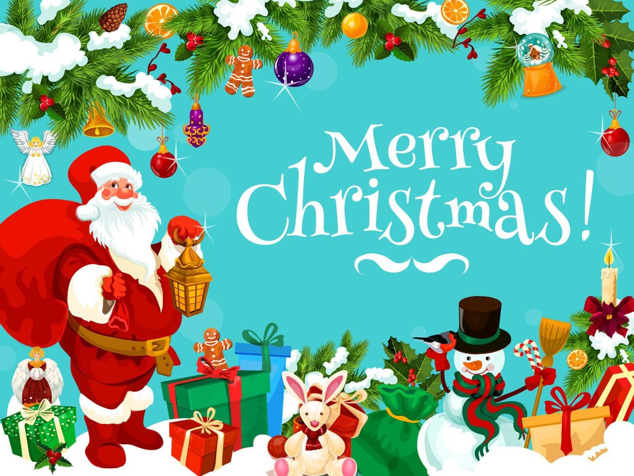 Santa with Christmas gift bag and decorations vector