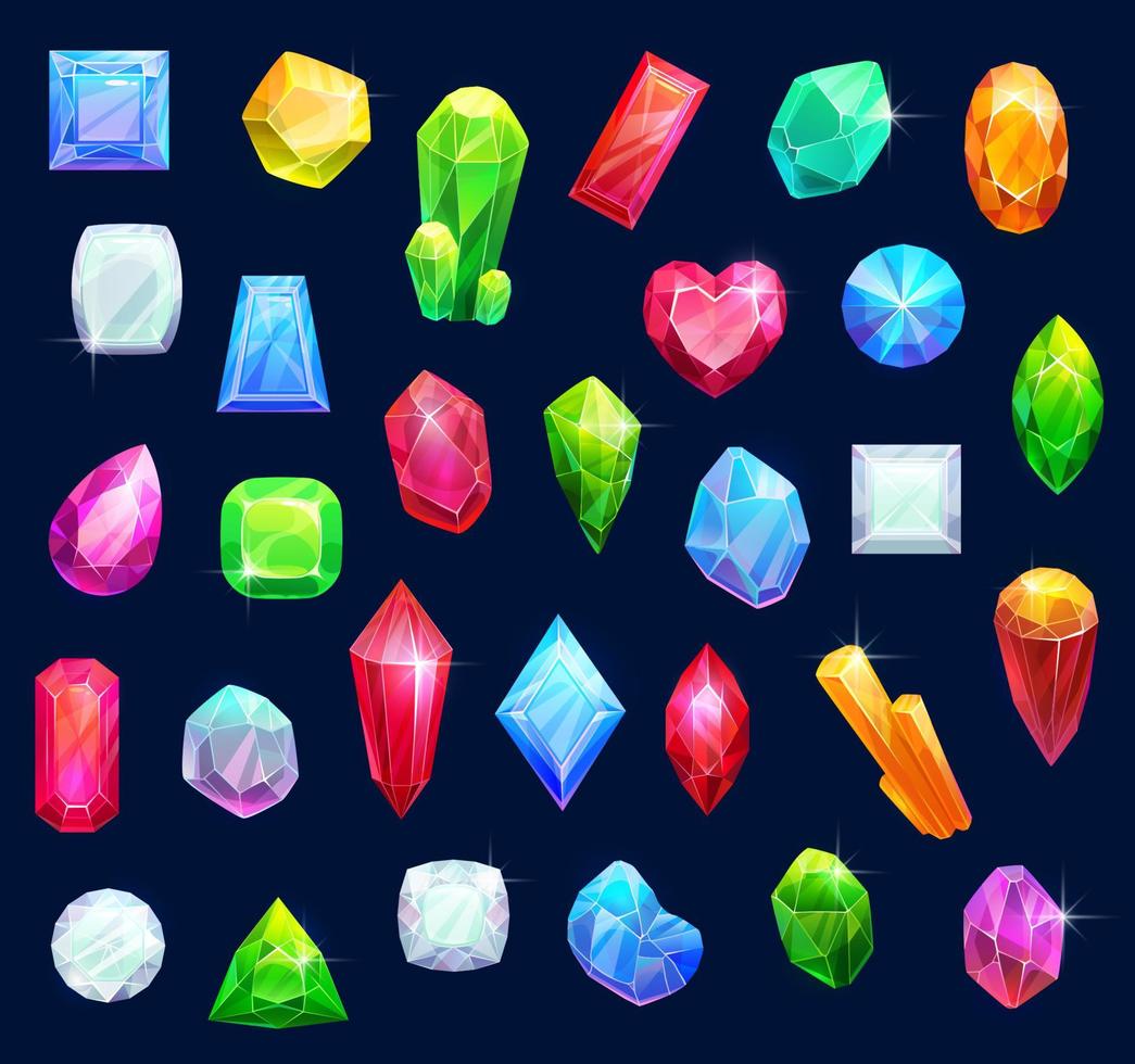 Jewelry gemstones, gems and diamond crystals vector