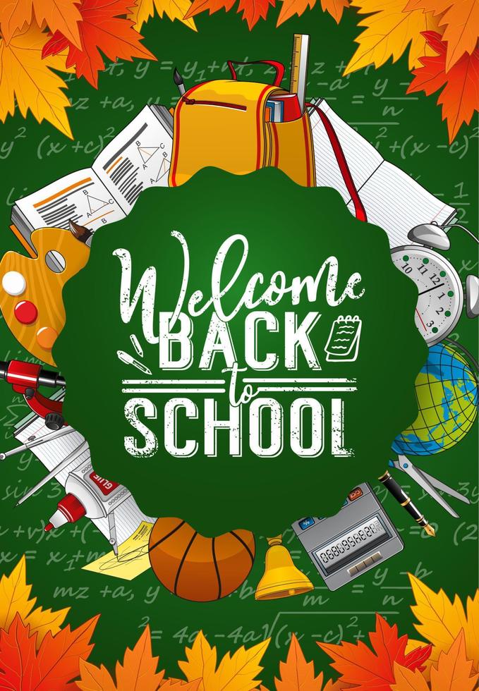 Welcome back to school, student education supplies vector