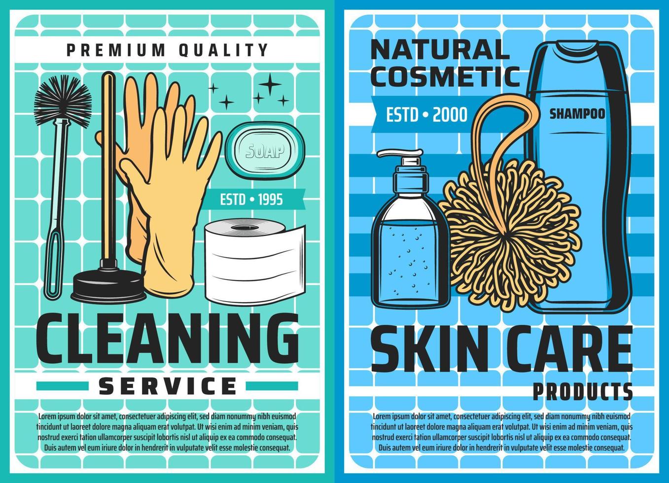 House cleaning, hygiene products and tools vector