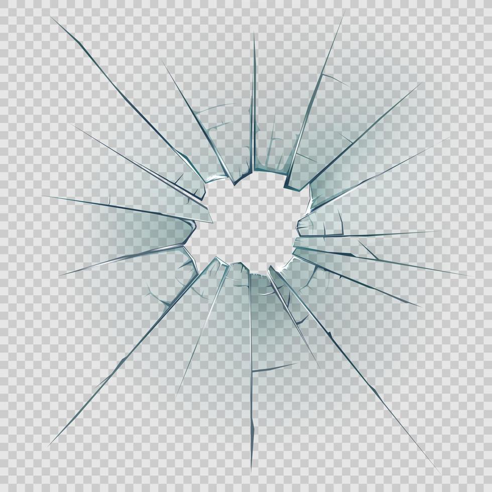 Broken and cracked glass with realistic shatters vector