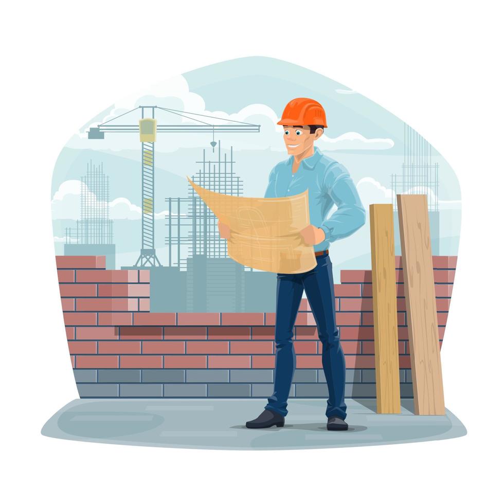 Architect, engineer or foreman. Construction site vector