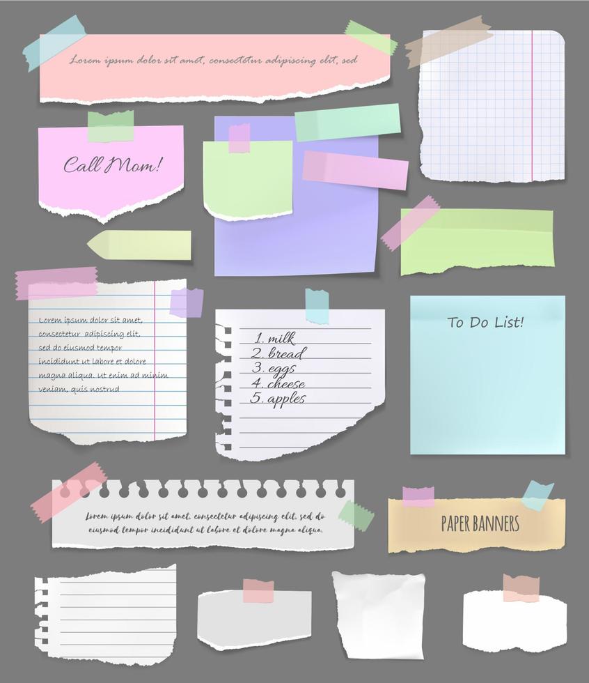 Torn paper sheet, pieces for notes and scrapbook vector