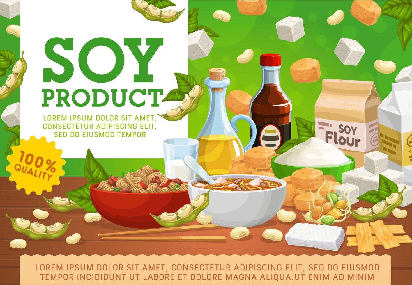 productos de soja, comida vegana de soja orgánica vector
