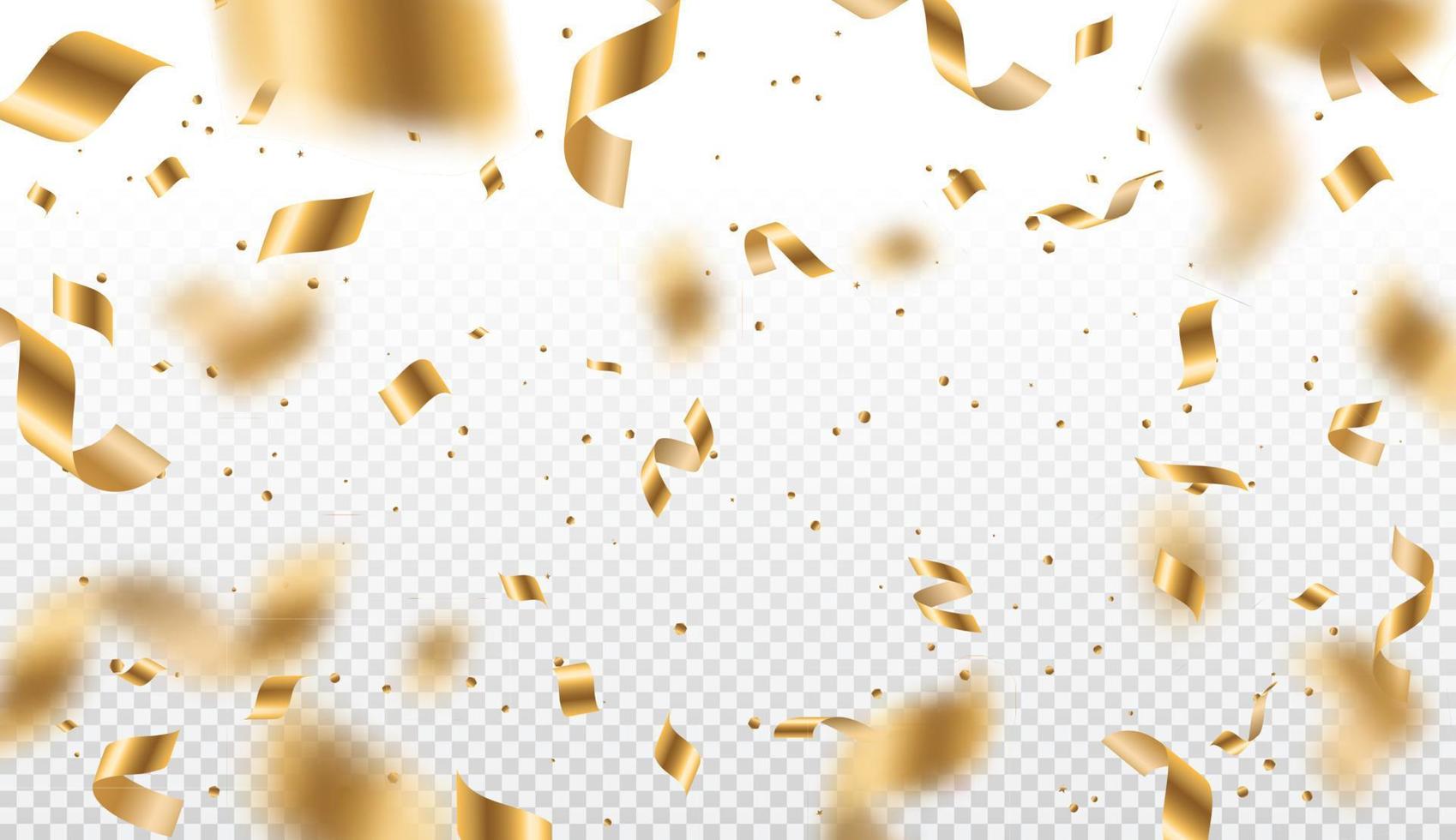 Gold serpentine streamers, ribbons and confetti vector