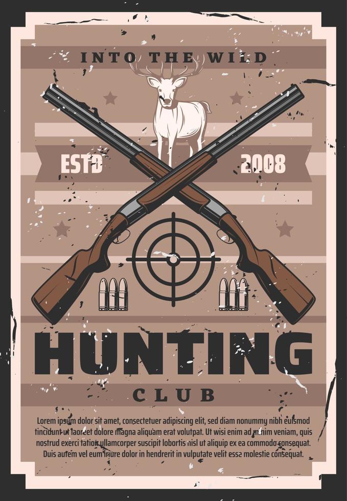 Deer animal, hunter guns, hunting ammo and target vector