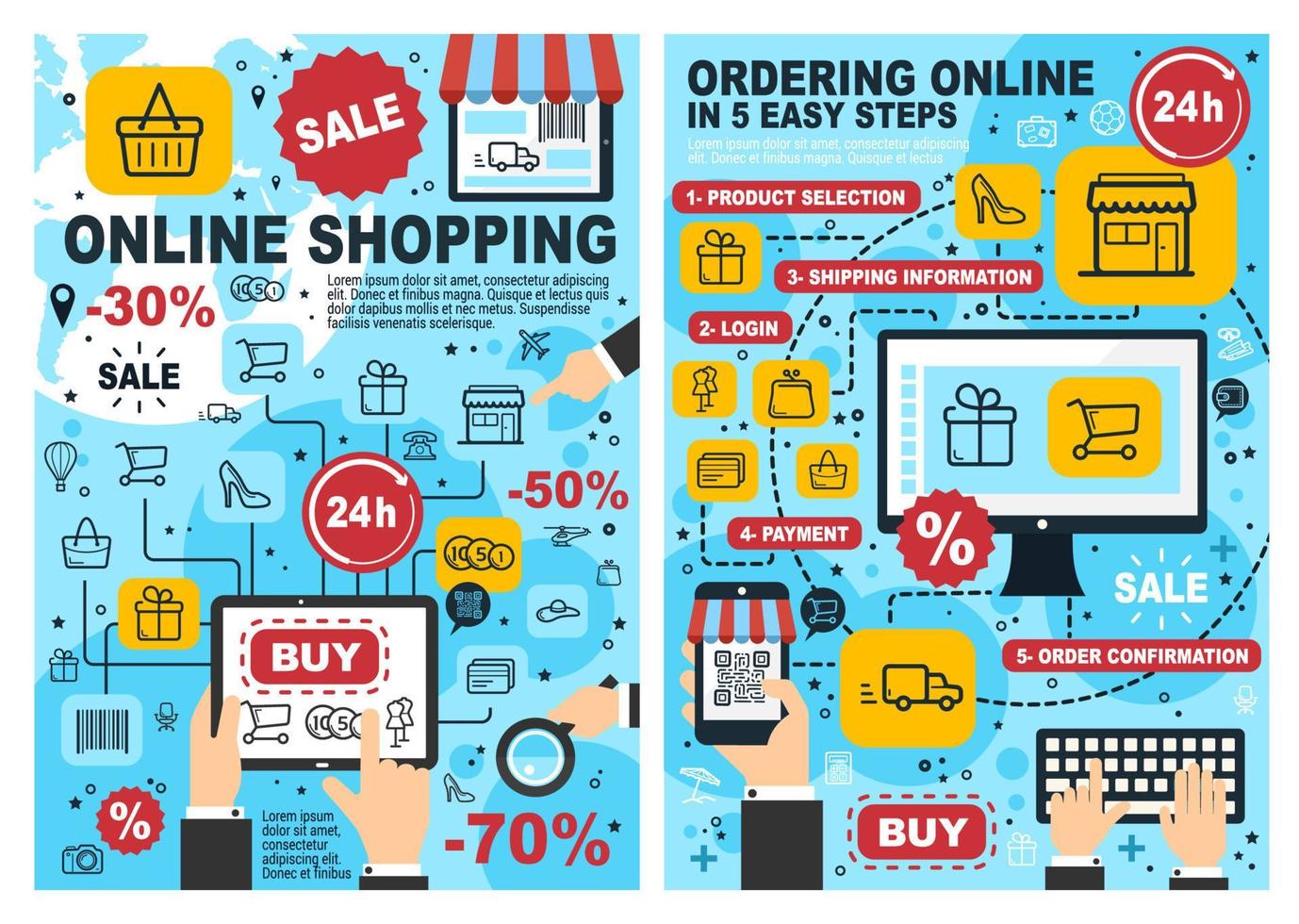 Online shopping and ordering process chart vector
