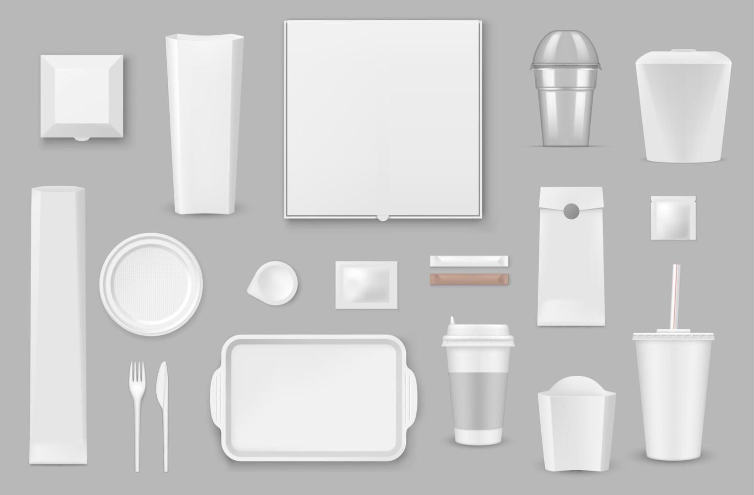 Disposable tableware realistic vector mockups