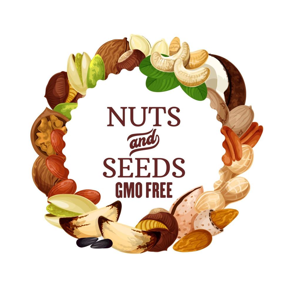 Organic nuts, seeds, GMO free raw vegetarian food vector