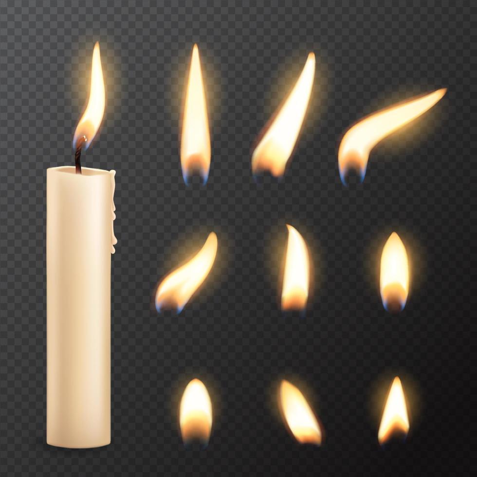 Candle with fire flame lights realistic vector
