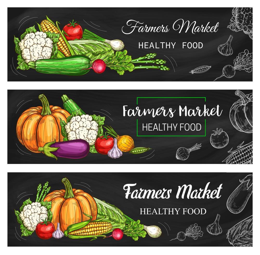 Healthy farmer market vegetables and salads vector
