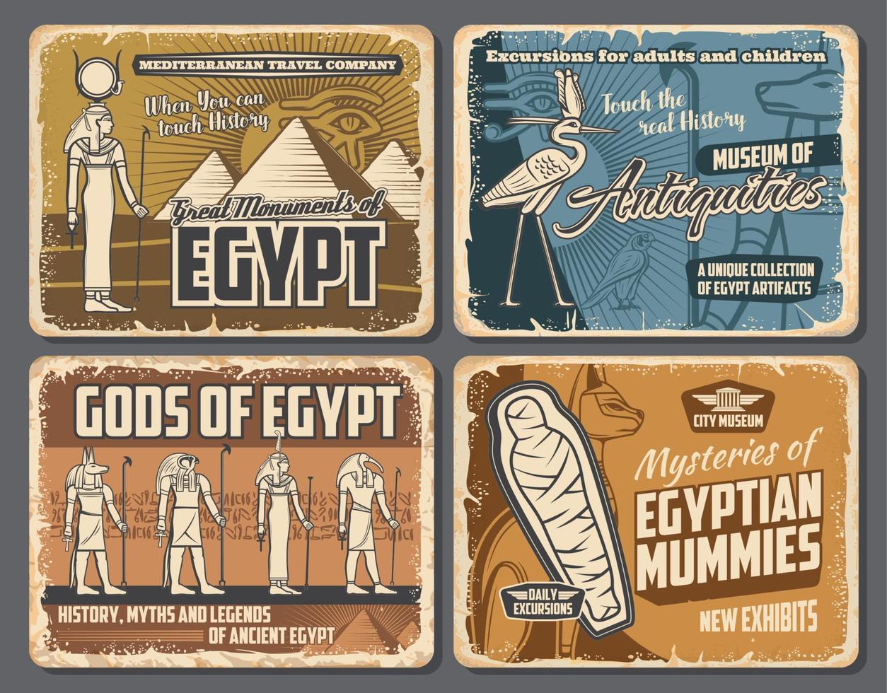 Ancient Egypt gods, pharaoh pyramids, hieroglyphs vector