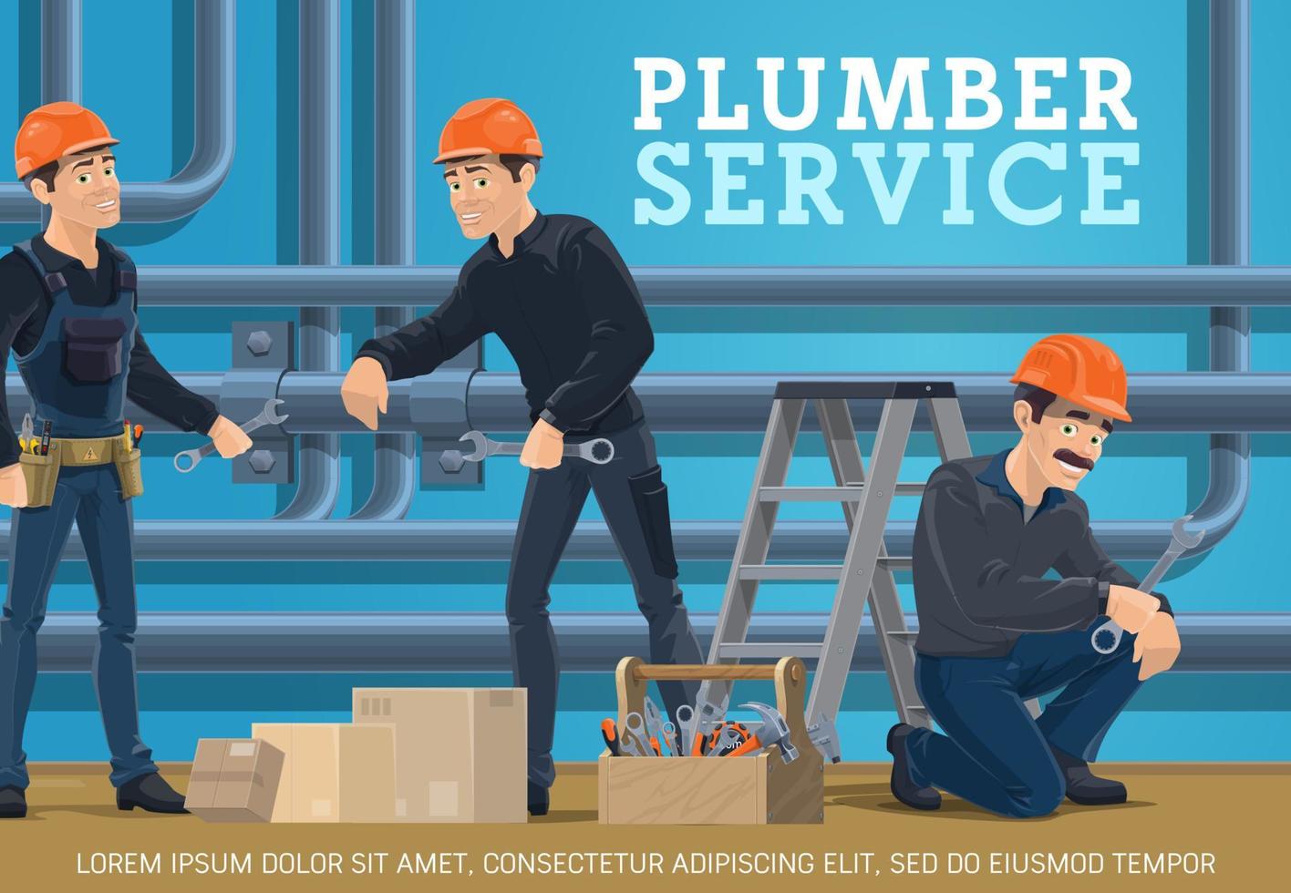 Heating pipes repair. Plumber service vector