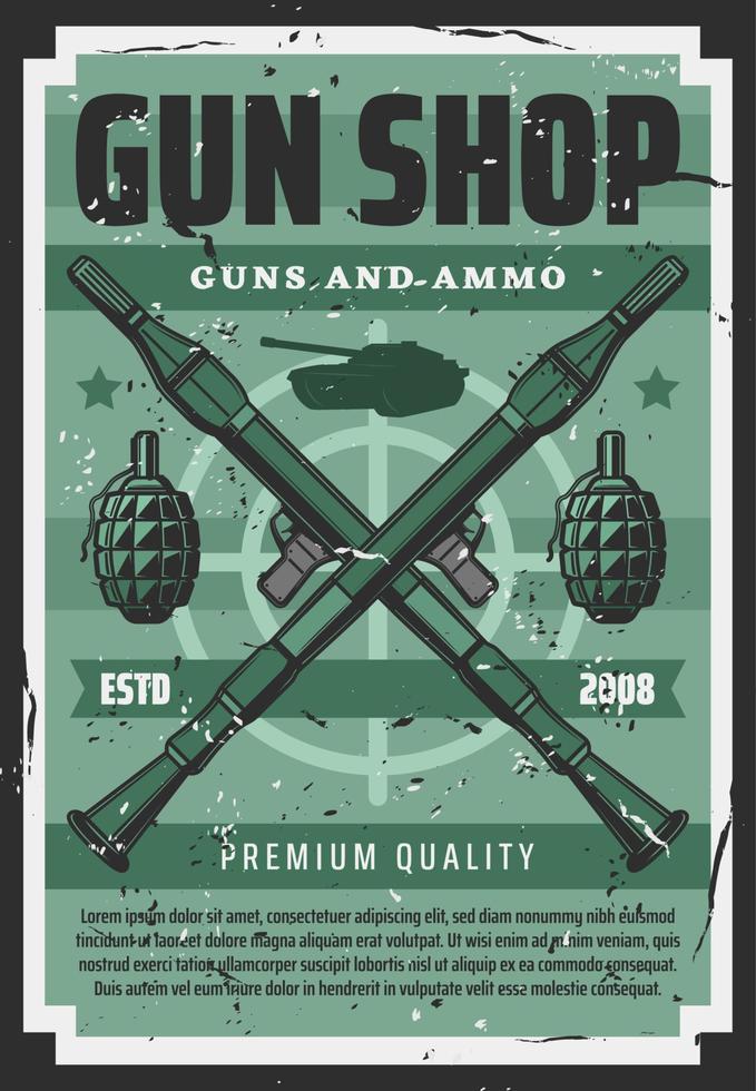 Guns ammo shop, military artillery equipment vector