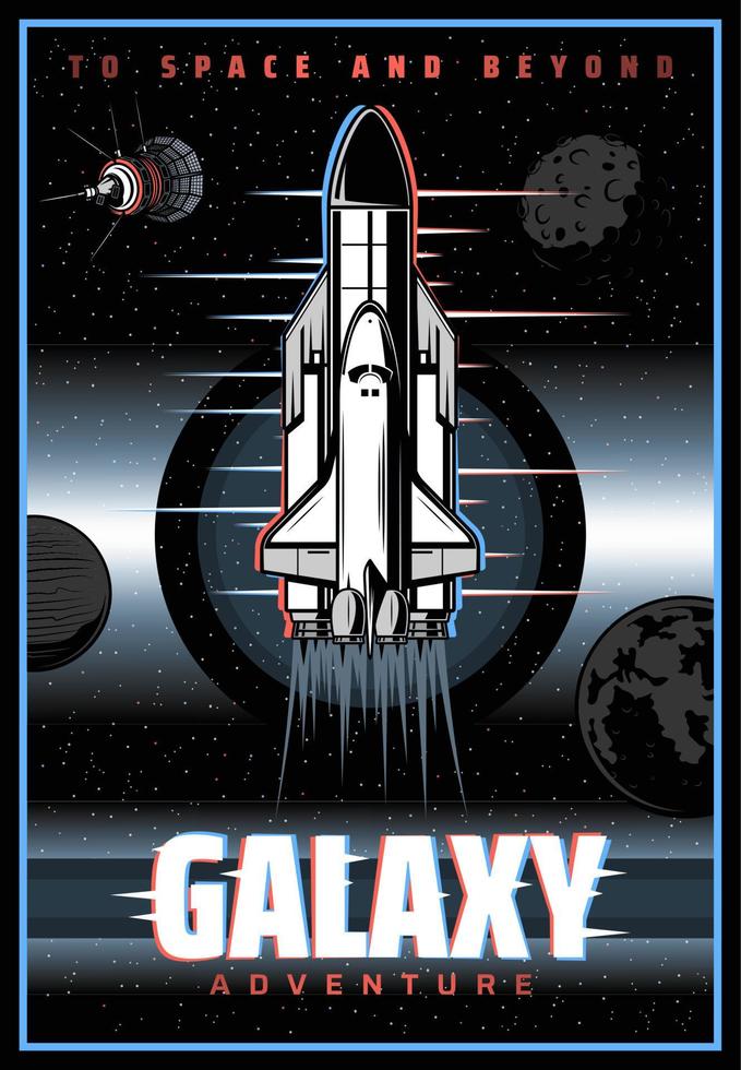 Outer space and galaxy exploration retro poster vector
