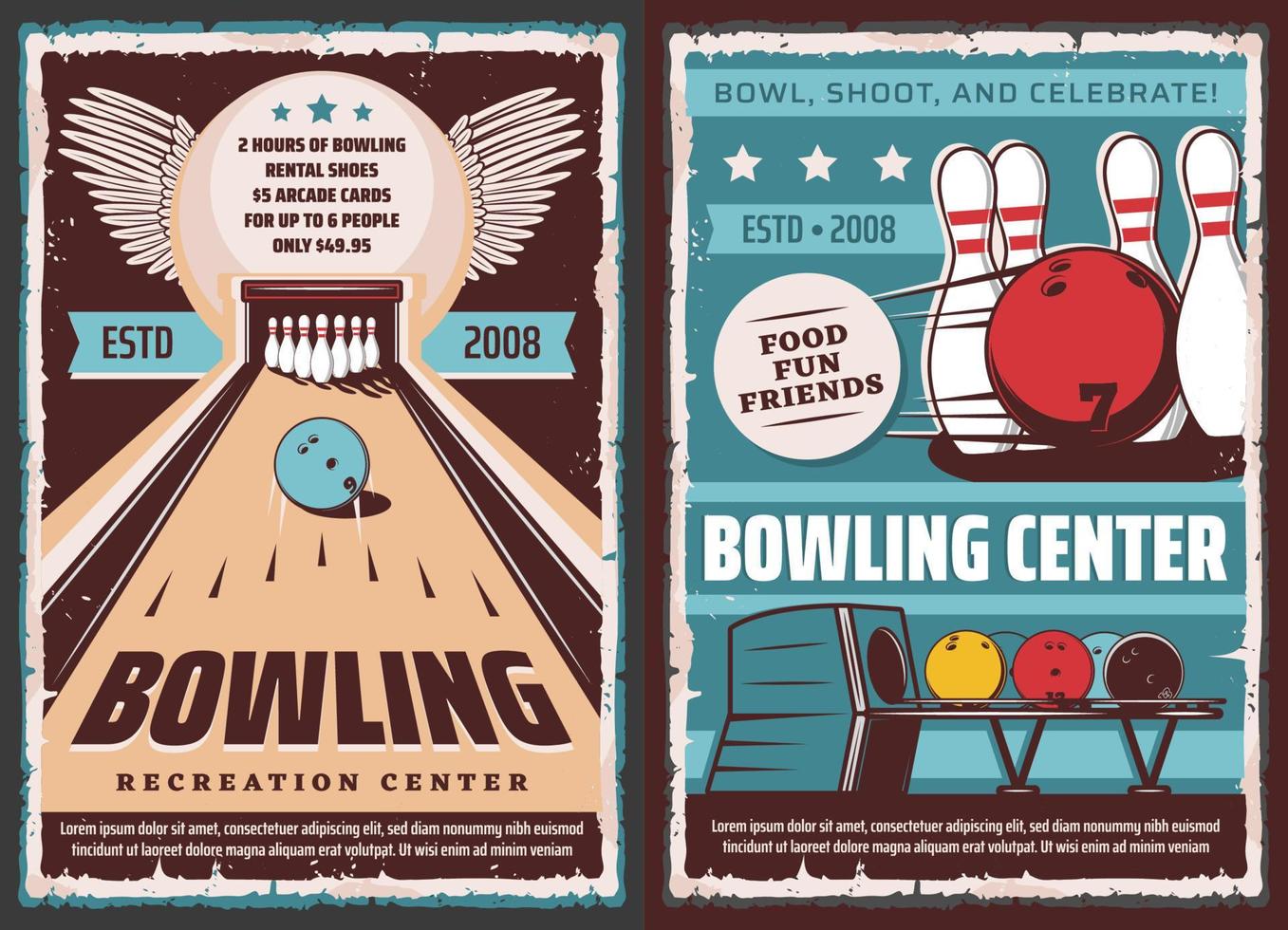 Leisure recreation sport, bowling center poster vector