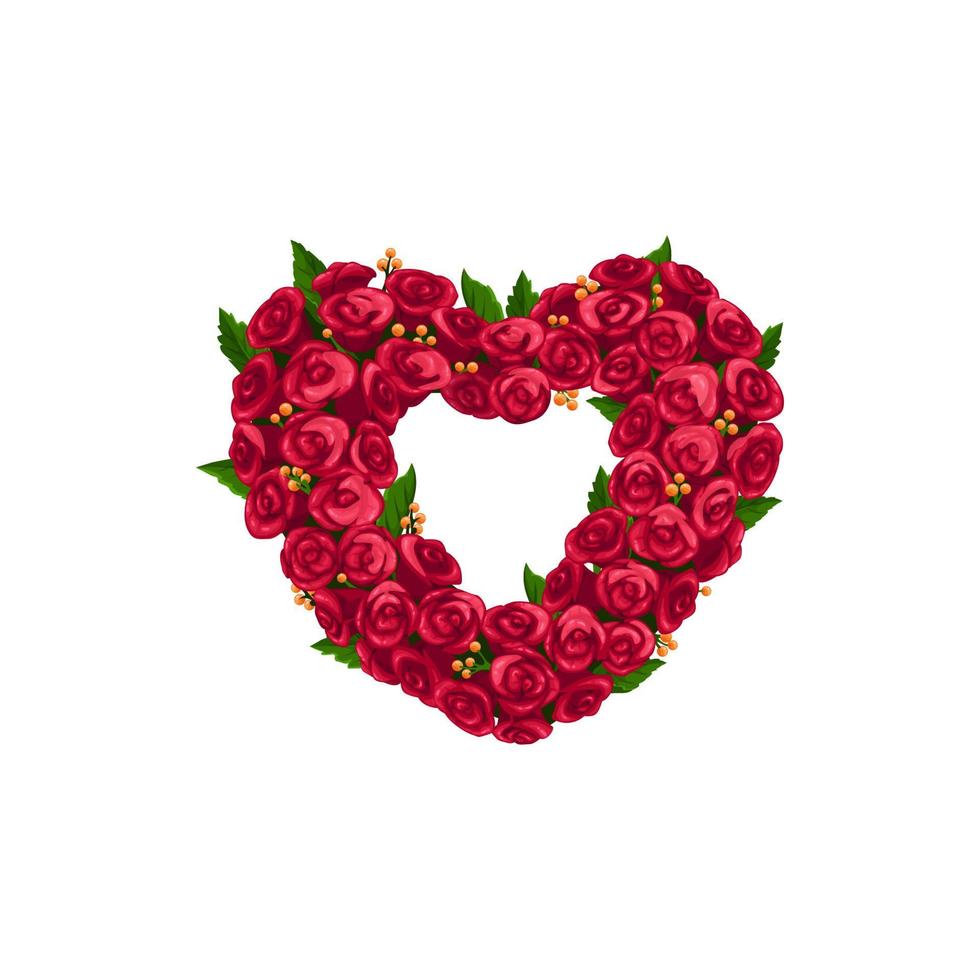 marco en forma de corazón, corona de flores rosas vector