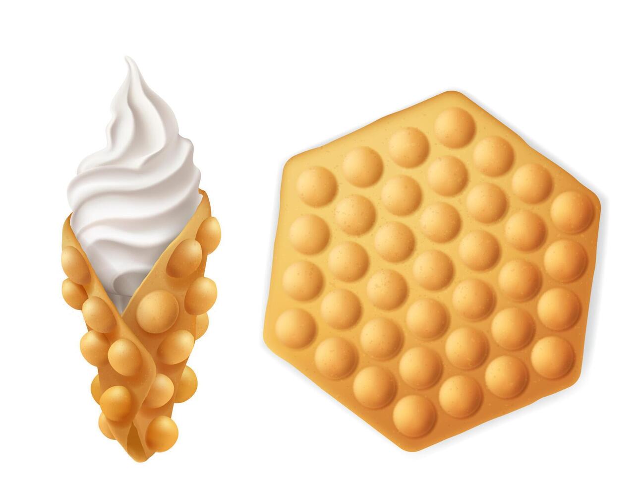 helado de vainilla, cono de waffle de huevo de hong kong vector