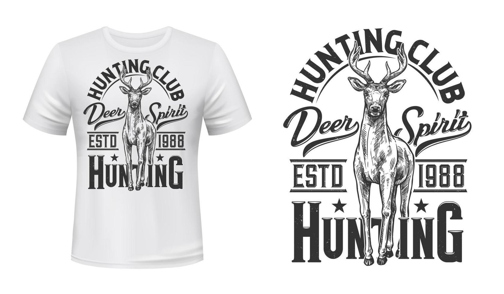 Deer t-shirt print mockup of hunting sport club vector