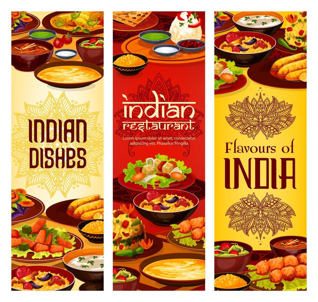 Indian food menu covers, authentic India dishes vector