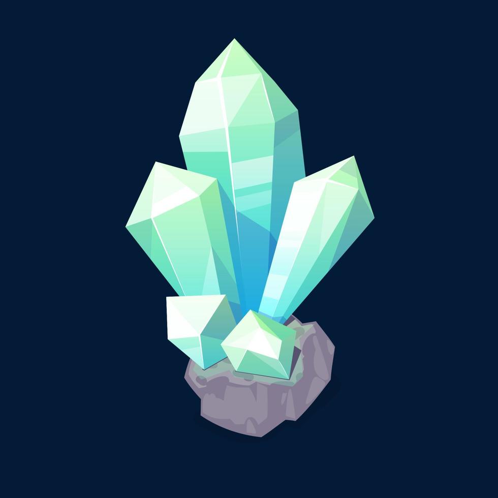 Crystal gem, blue magic gemstone isolated icon vector