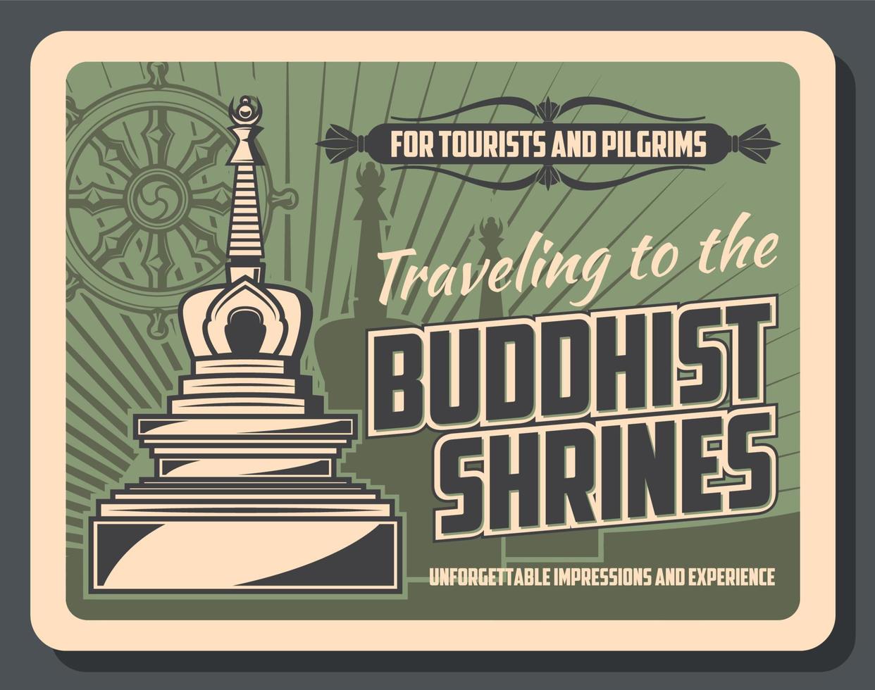 Buddhist Dharma wheel and stupa temple vector