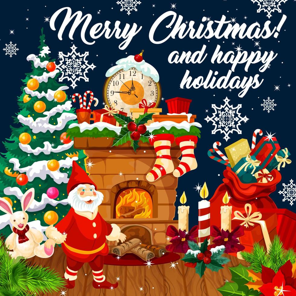 Christmas gift stocking and Santa greeting card vector