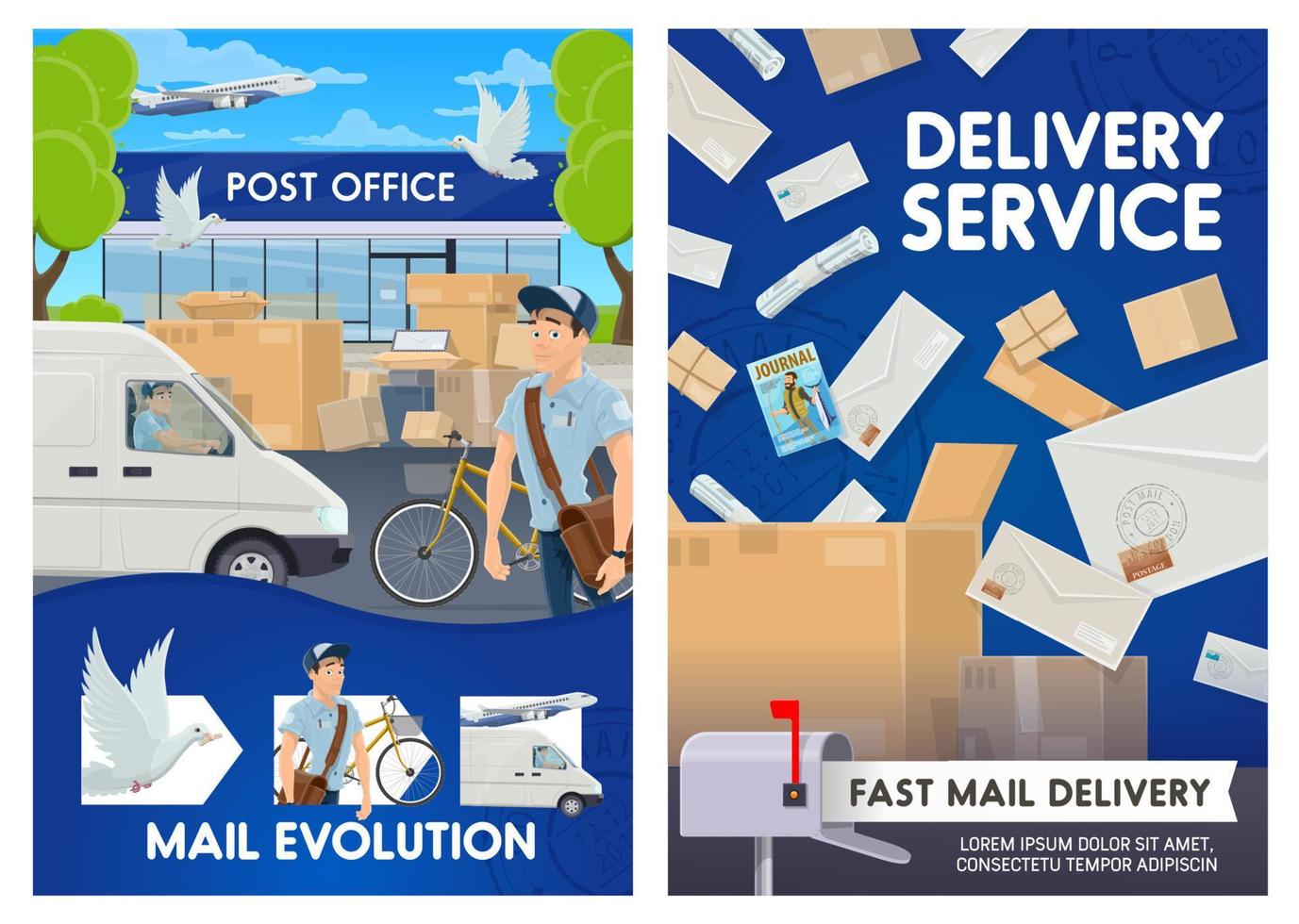 Postman near post office. Letters and mailbox vector