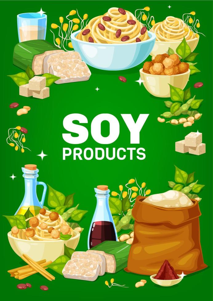 Soy and soybeans products vector banner