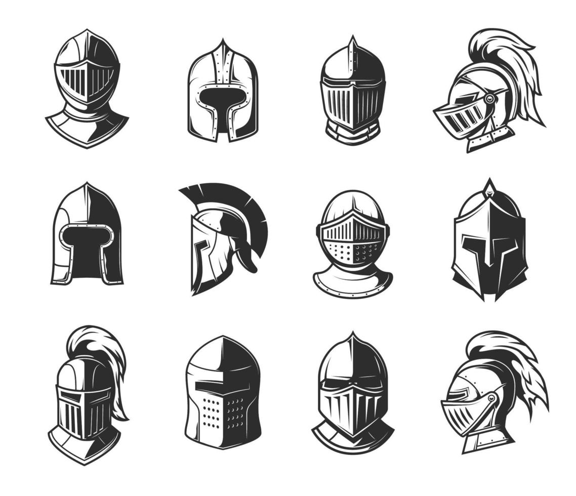 Knight warrior helmets, heraldry gladiator armor vector