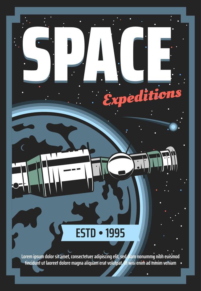 Expedición a la galaxia y exploración del espacio cósmico. vector