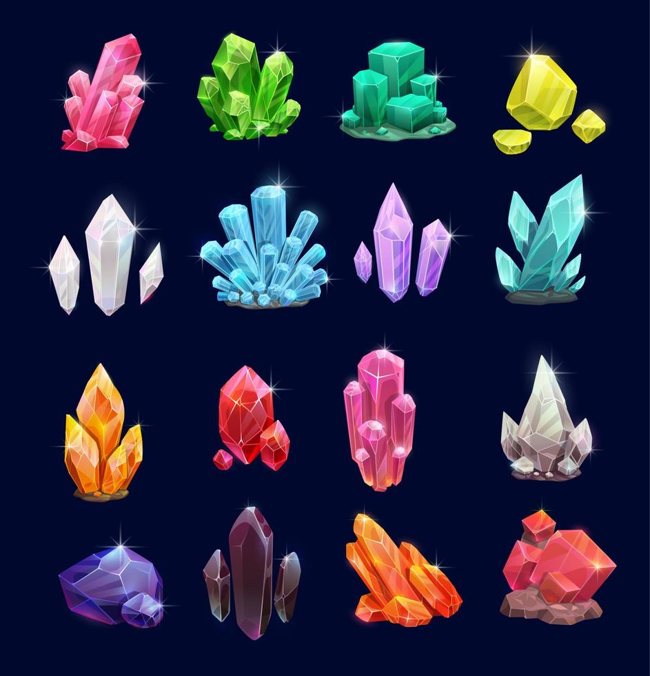 gemas de cristal, iconos de piedras preciosas vectoriales vector