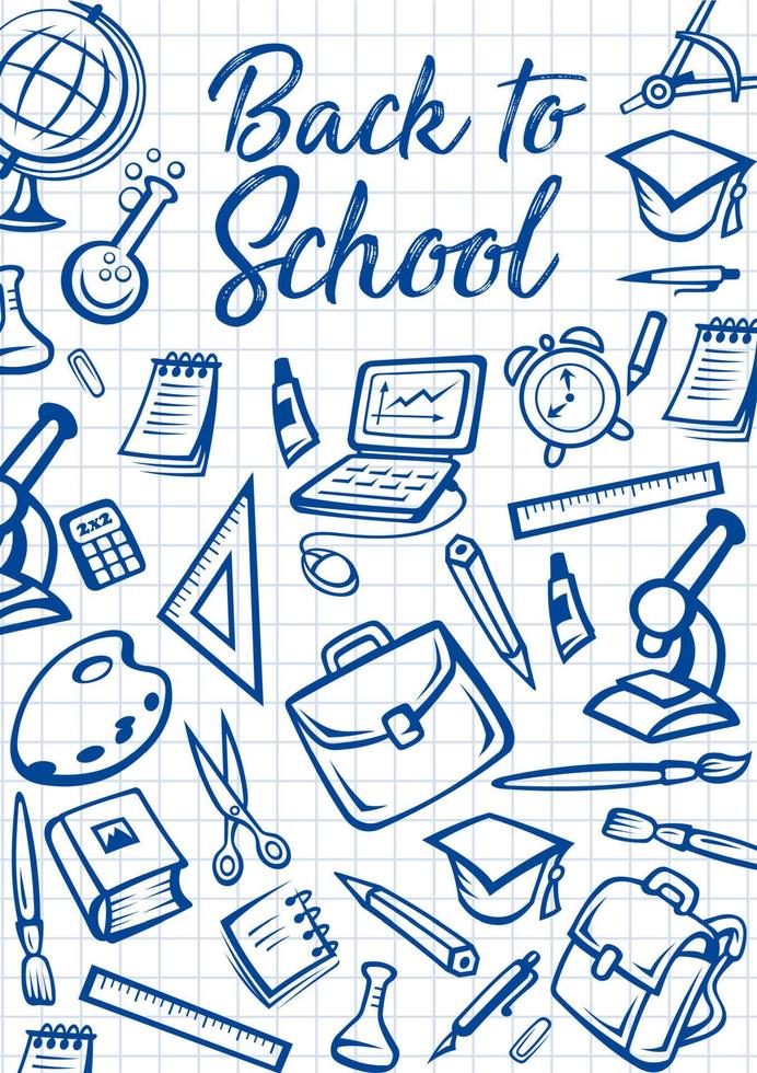 Back to School, education supplies on notebook vector