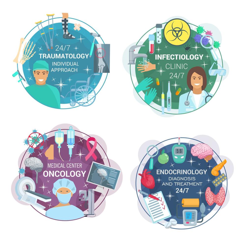 Traumatology, oncology and infectology doctors vector