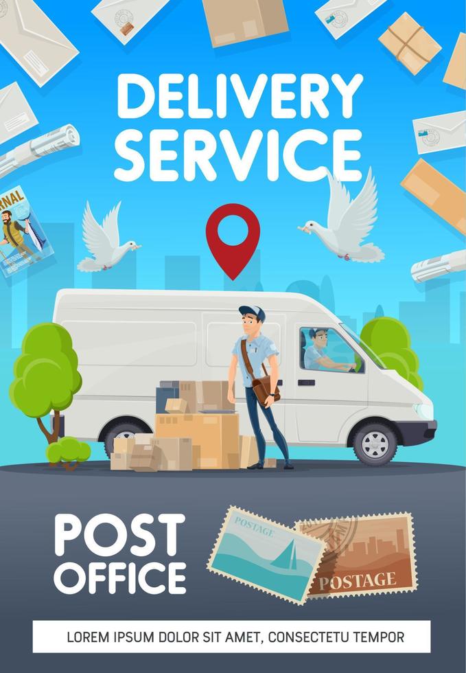 Post mail delivery, post office courier shipping vector
