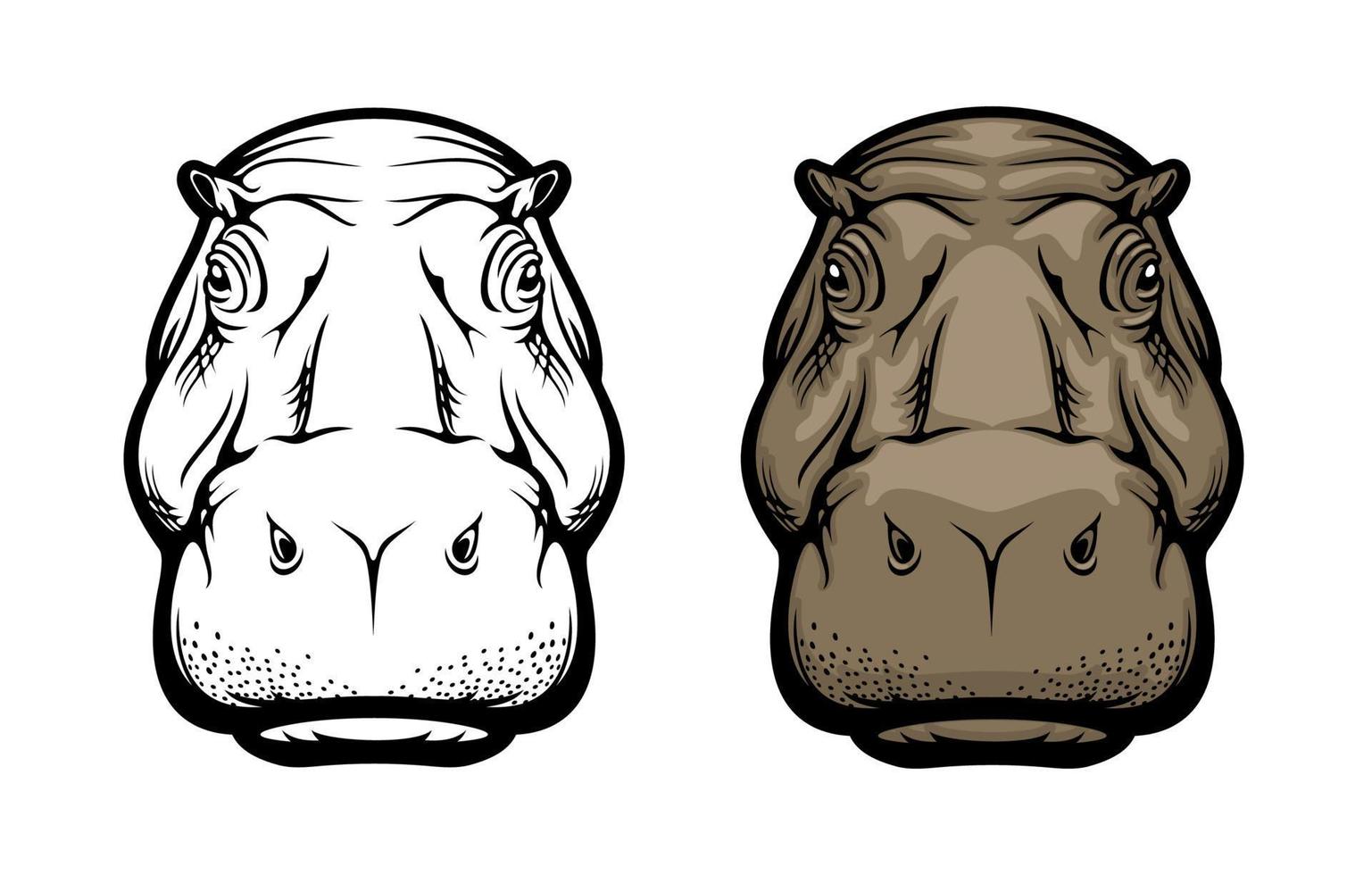 hipopótamo, icono de cara de animal africano salvaje de hipopótamo vector