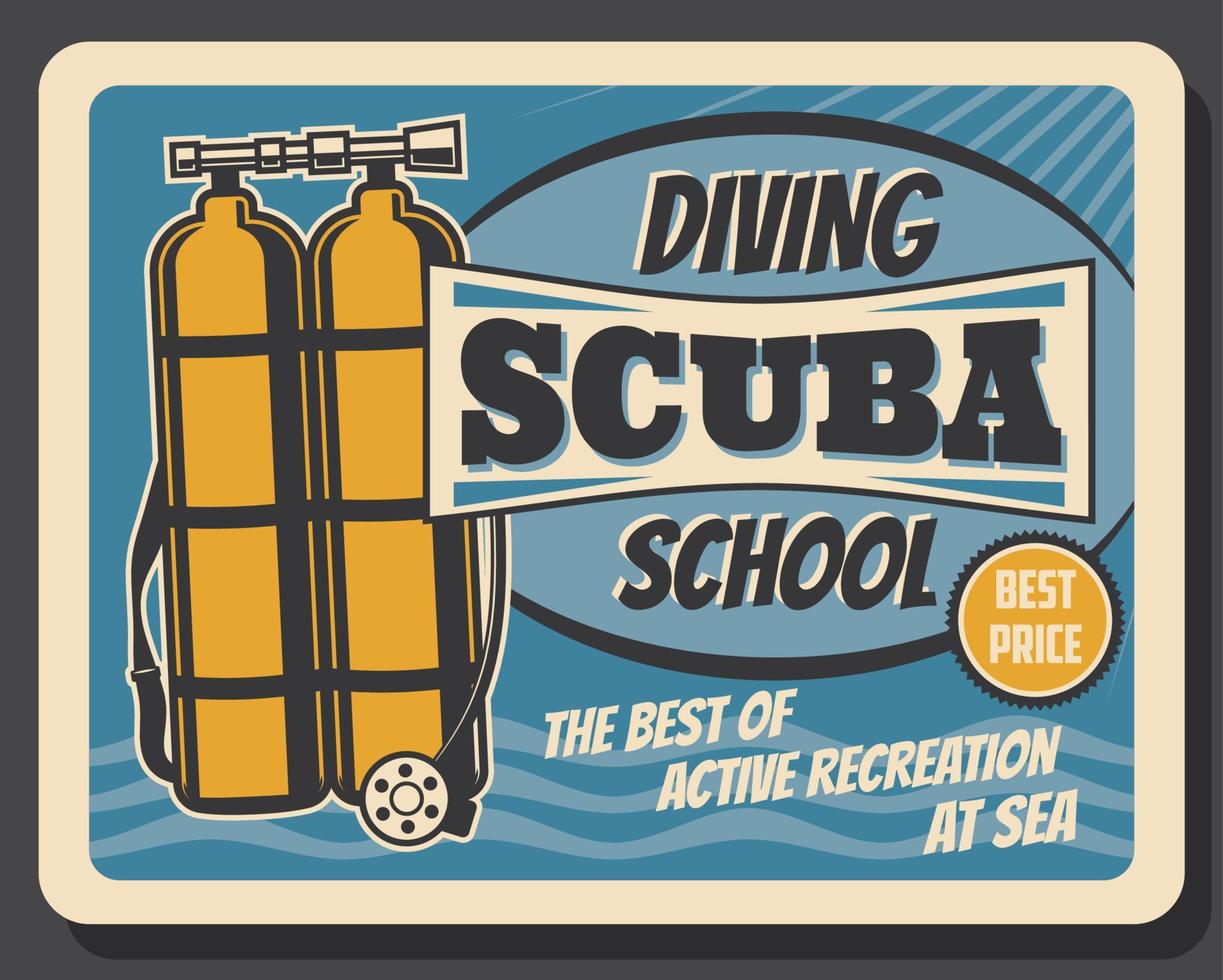 Diving school, sea scuba active recreation club vector