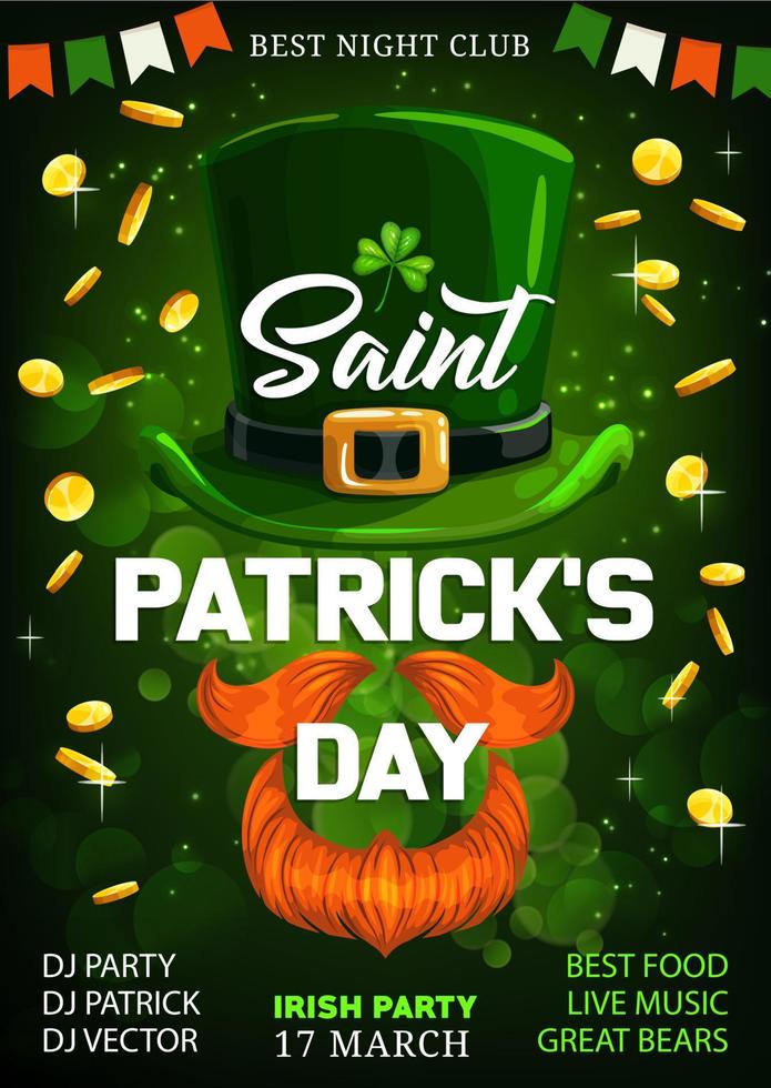 St. Patrick day, leprechaun hat and gold, shamrock vector