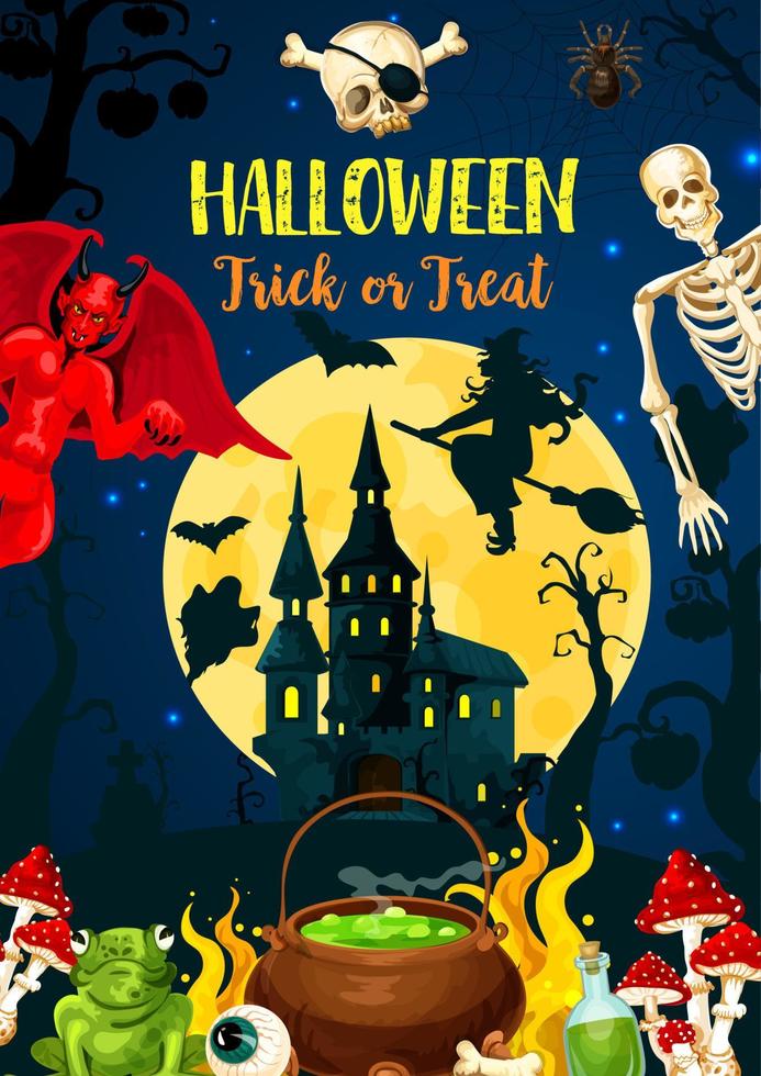 Halloween castle of Dracula, monsters and ghost vector