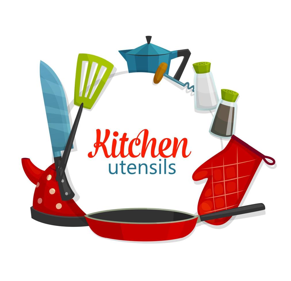 Kitchen utensils, cookware and cooking items vector