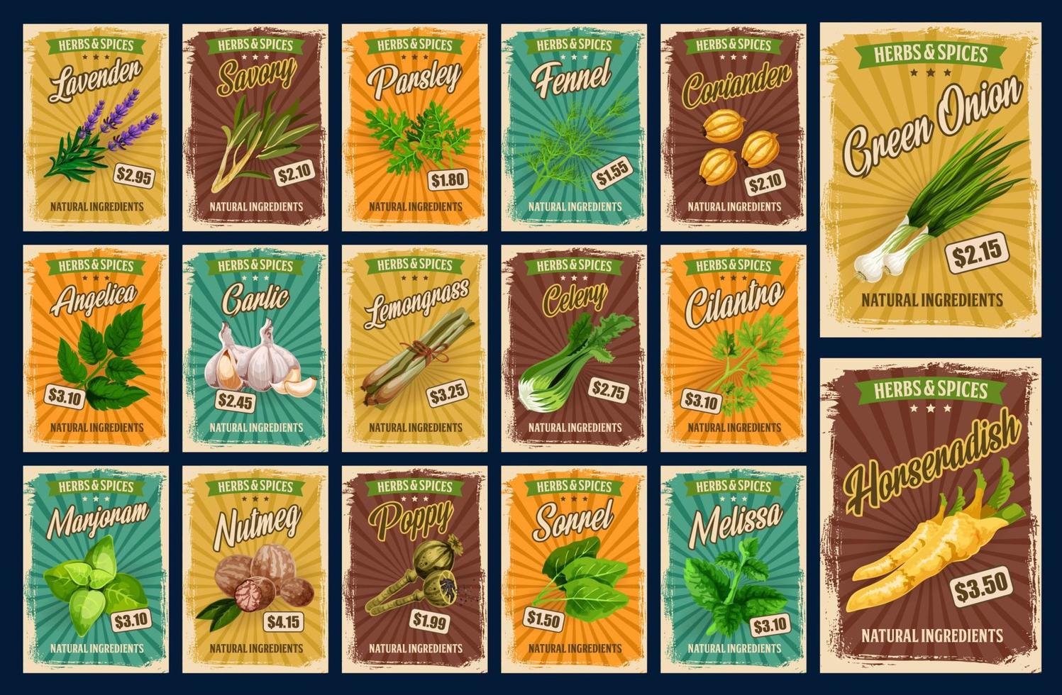 Spices and herb seasonings, farm market price vector