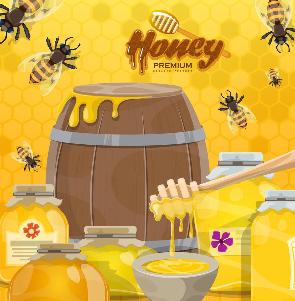 Honey, bees and honeycombs beekeeping production vector