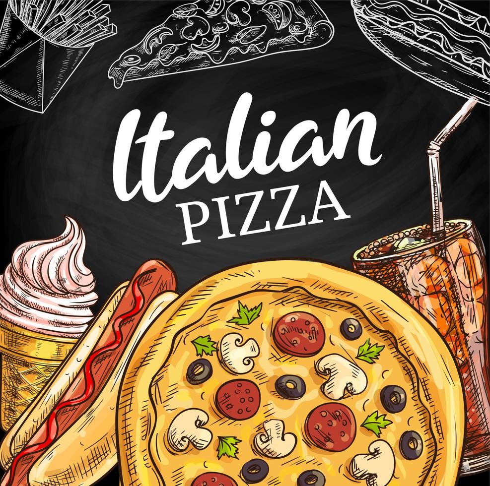 Fast food, Italian pizza menu sketch vector